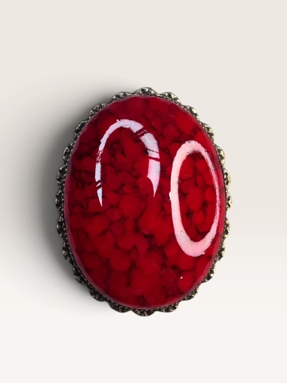 Original by Robert 1960s Red Slag Glass Oval Brooch Pin Pendant Vintage